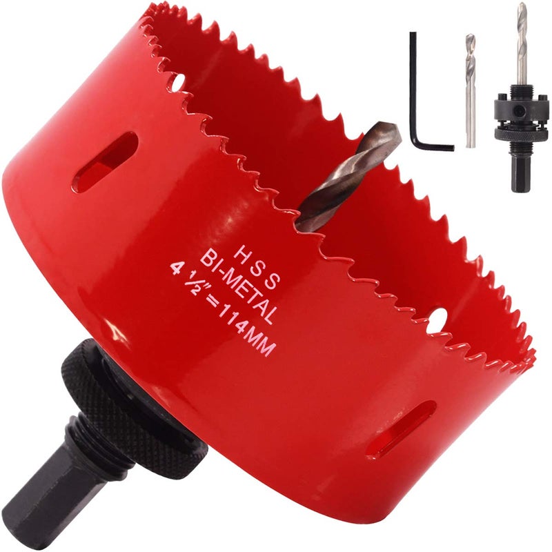 Koopi 4.5" Hole Saw with Heavy Duty Arbor, 38mm Depth Bi-Metal 4 1/2 inch Hole Cutter for Easily Drilling Wood, Plastic, Plywood, Drywall, Thin Metal (114mm) - Image 1